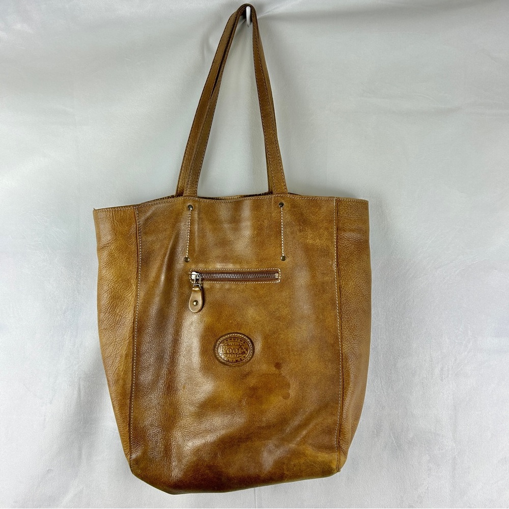 ROOTS Tribe Leather Large Shoulder Bag Brown 16" x‎ 16x - Picture 2 of 4